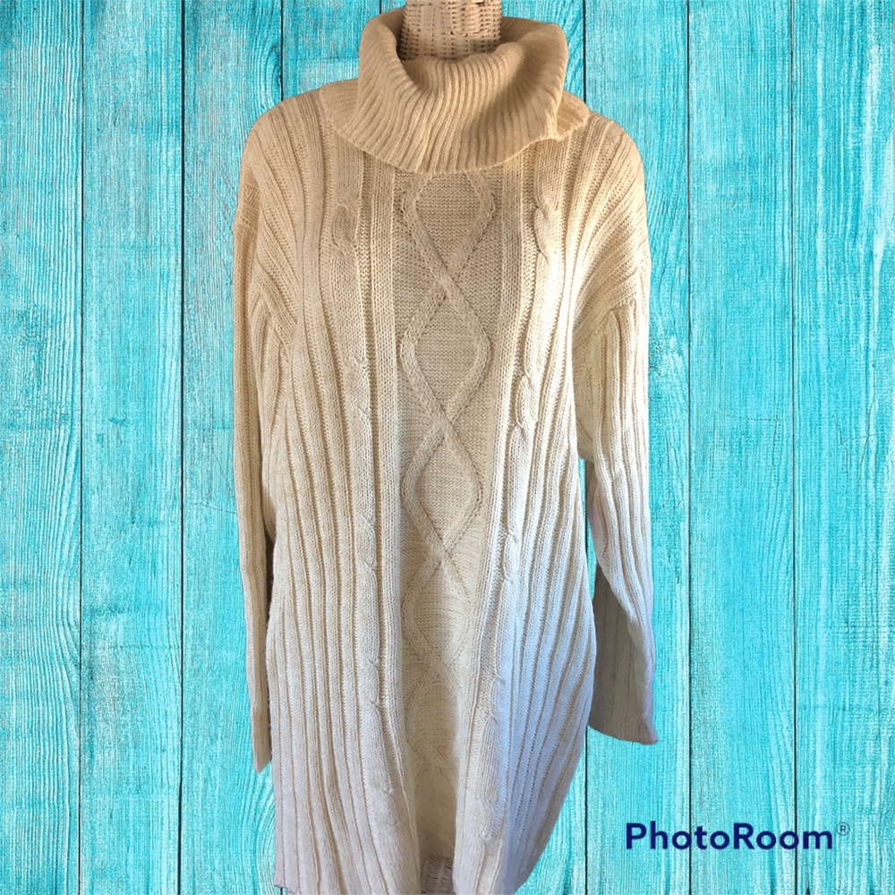 NWT Carole Little Sweater Dress Cable Knit Cowl Turtleneck Gold Sparkle A